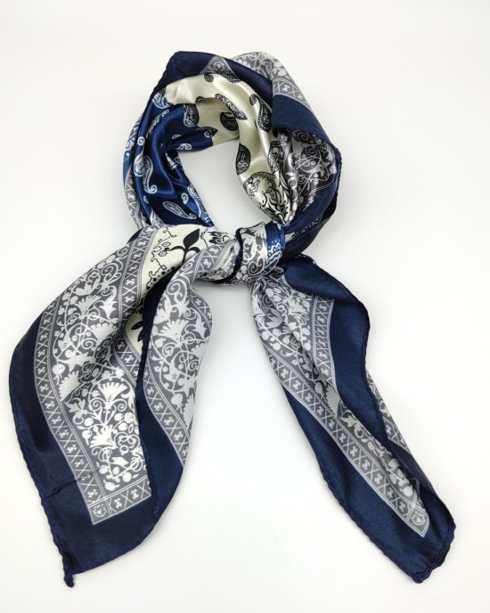 Navy blue retro small silk scarf